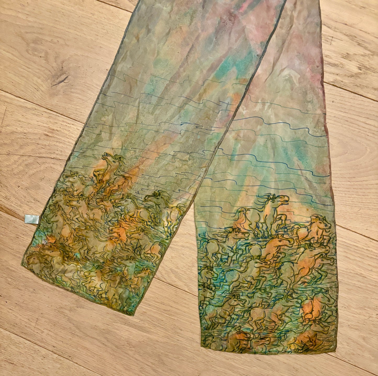 Hand-Painted Silk Horse Scarf