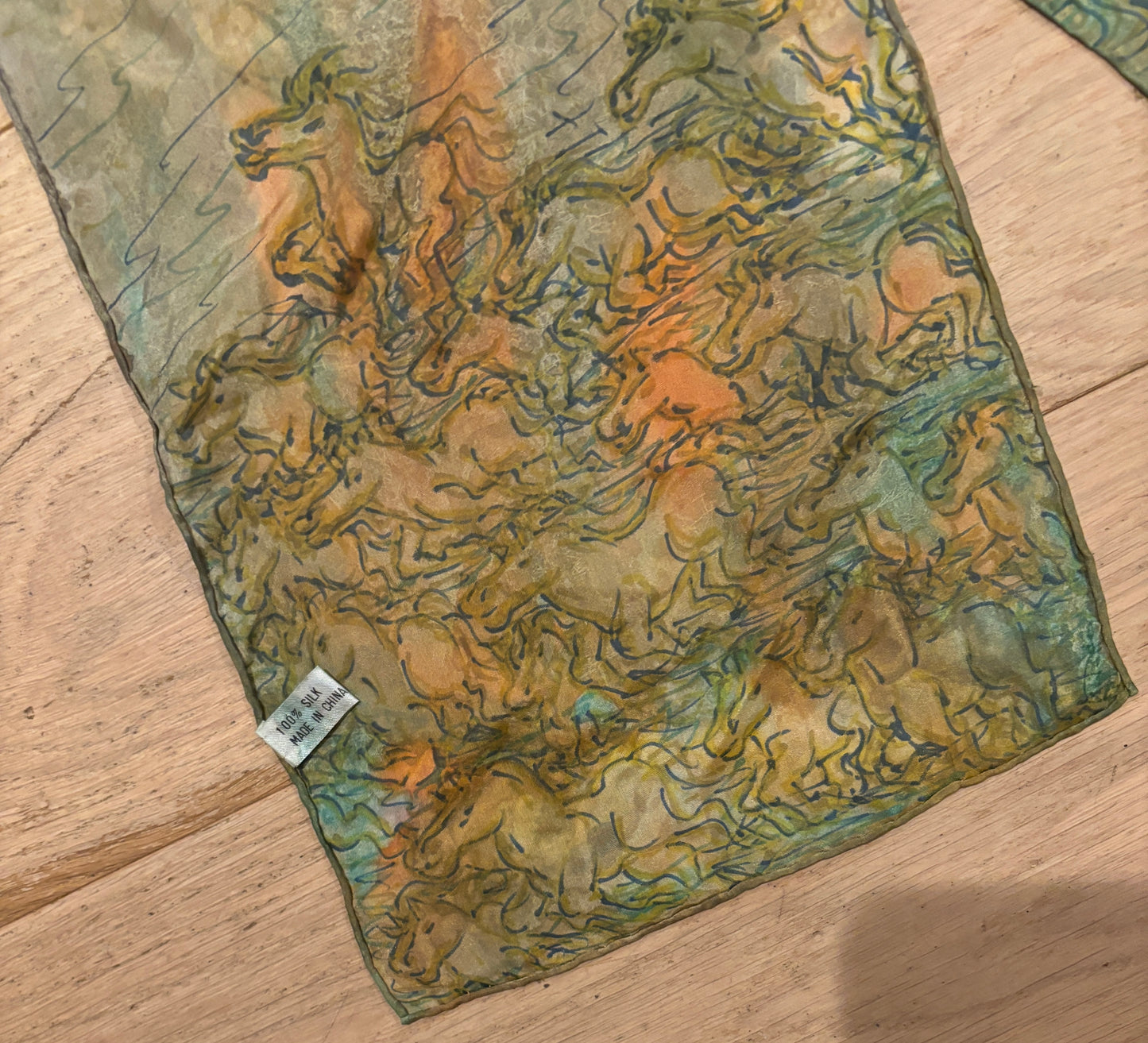 Hand-Painted Silk Horse Scarf